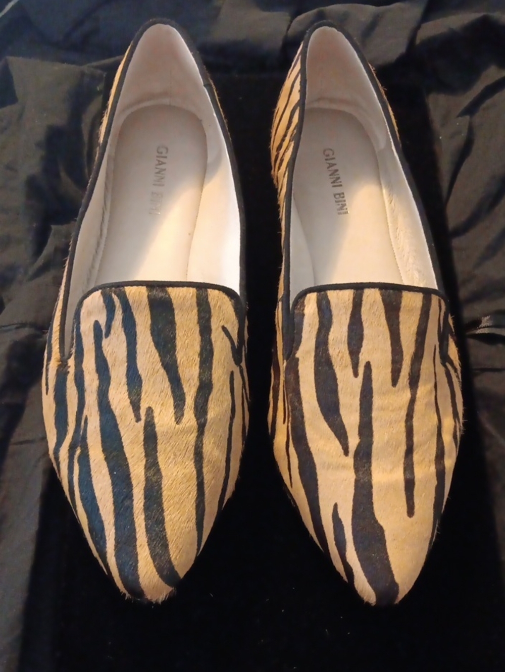 Gianni Bini Black & Tan Zebra-Print Slip-On Loafers